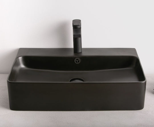 Tema Einbau Badezimmerwaschbecken aus Porzellan 60,5x41,5x13cm Schwarz Matt Tema Einbau Badezimmerwaschbecken aus Porzellan 60,5x41,5x13cm Schwarz Matt