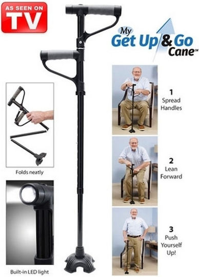 Folding Walking Stick 2 Handles Height Adjustment Led Flashlight My Get Up & Go Cane