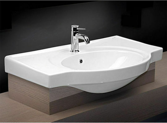 Adamidis Olympion An der Wand montiert Wandhängendes / Eingelassenes Waschbecken Porzellan 89x51.5x18.6cm Weiß