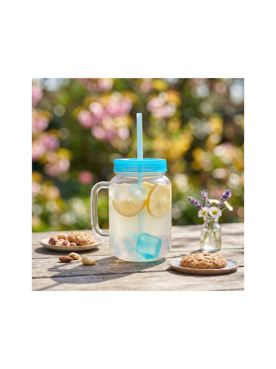 Pahar Pentru Apă Din Plastic Albastru Cu Pai 550ml