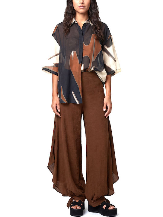 Women's High Rise Pantaloons in Wide Leg Style Brown