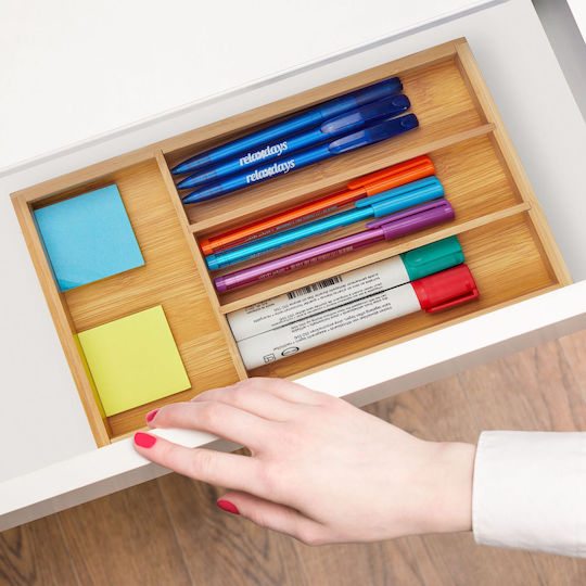 Relaxdays Organizator Sertar 4 Compartimente Maro Deschis 4x16x28 Cm