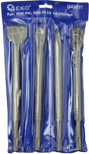 Geko Set Burghie De Daltă Și Lopată Cu Lamă Lată Și Daltă Ascuțită 4 Bucăți Cu Priză SDS Plus 250mm