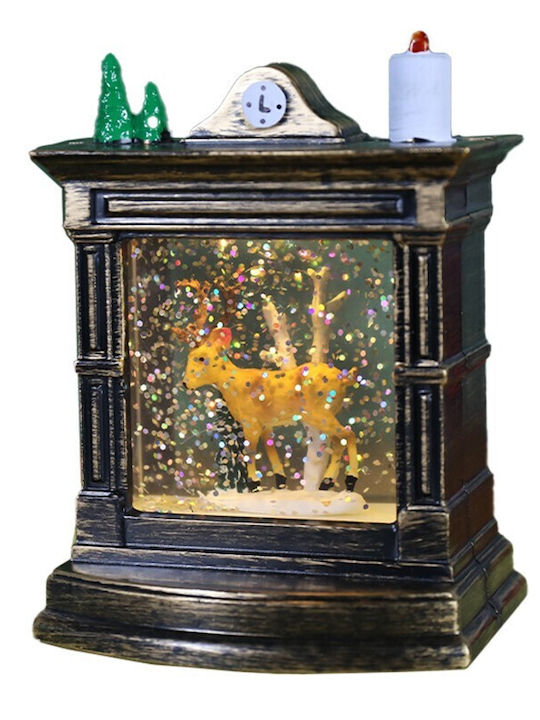 Decoratiune Iluminată Șemineu cu Ren pe Baterii 8.5x6.5x11.5cm