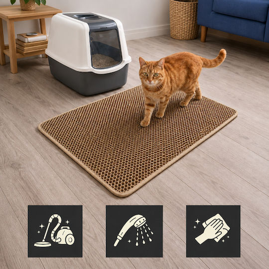 Covoraș De Litter Pentru Pisici Zola XXL Dublu Tip Pană De Miere Antiderapant Rezistent La Apă 75 X 55 Cm Bej