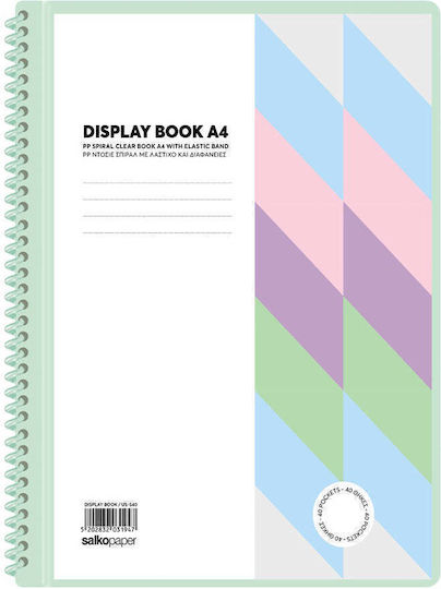 Salko Spiral Pp A4 Clipboard With Elastic 40 Plastic Sleeves Pastel Colours 1 Piece