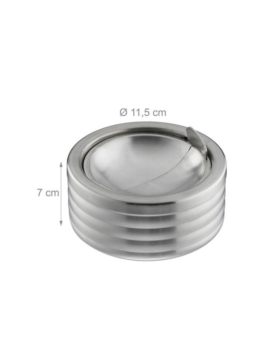 Set 4 Elegant Ashtrays Lid Relaxdays Stainless Steel Silver 7x11.5cm