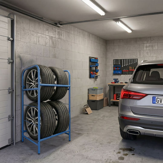 Relaxdays Steel Tire Rack Blue 106x46x53 Cm