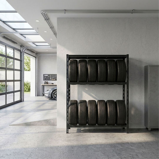 Relaxdays Suport Pentru Anvelope 180x120x40cm 8 Anvelope Metal Negru