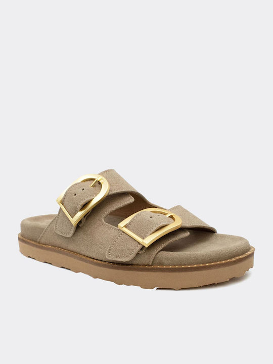 Leder Flache Damen Sandalen Beige