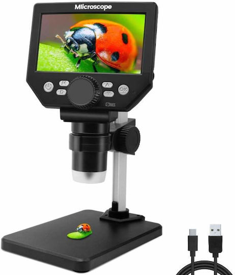 Siks Microscop Digital Ecran Lcd 4.3 Inch Full Hd Multifuncțional 1-1000x Reglabil 8 Led-uri Compatibil Windows Mac Suport Reglabil Capacitate Înregistrare Baterie Reîncărcabilă Portabil Monede Bijuterii Educație Negru