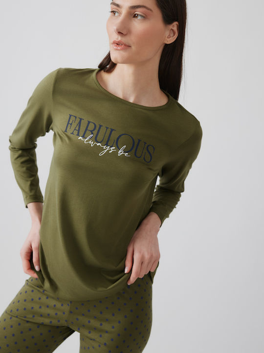 Minerva Winter Damen Pyjama-Set Fresh Olive
