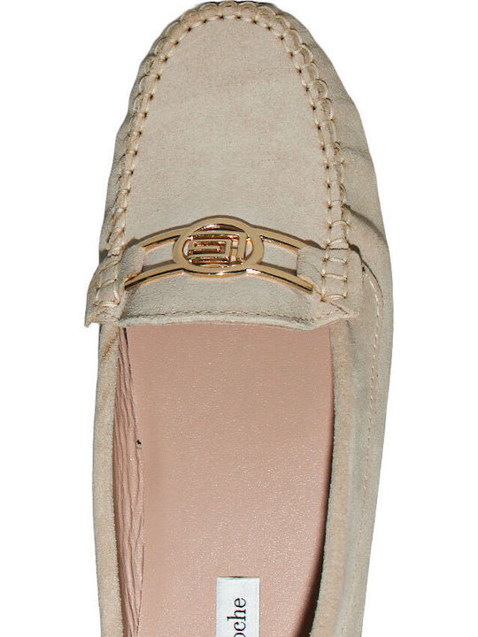 Leather Women's Moccasins In Beige Colour