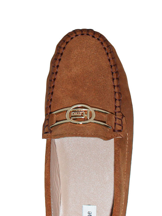 Leather Women's Moccasins In Tabac Brown Color