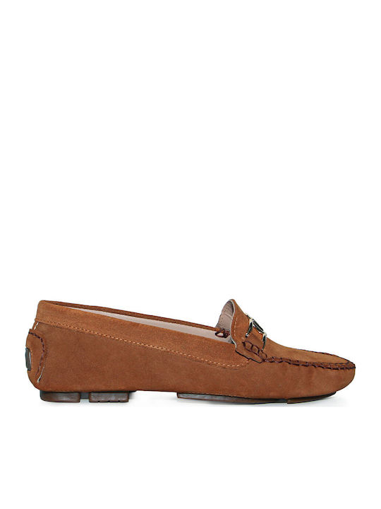 Leather Women's Moccasins In Tabac Brown Color