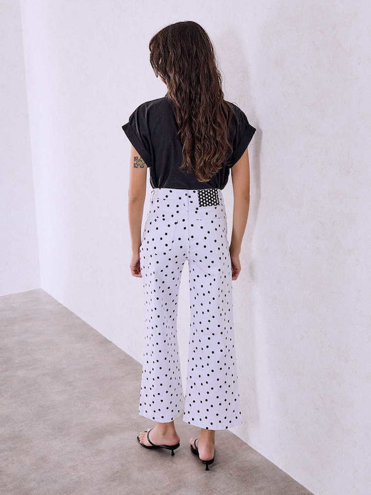 Celestino Γυναικείο Τζιν Wide Leg Πουά Loose Fit Λευκό Celestino Γυναικείο Τζιν Wide Leg Πουά Loose Fit Λευκό