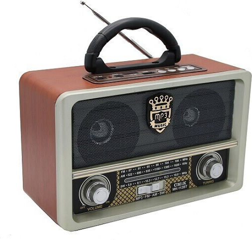 Cmik 22038-510-00-46 Retro Επιτραπέζιο Ραδιόφωνο Επαναφορτιζόμενο με Bluetooth και USB Μπεζ