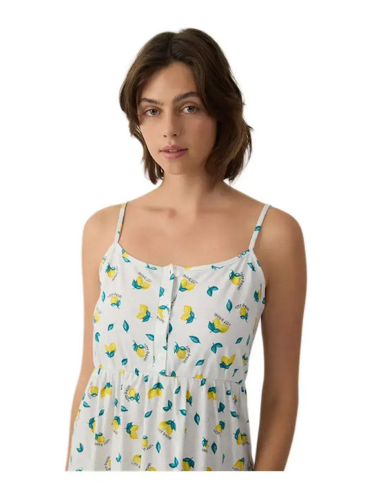 Minerva Summer Cotton Women's Nightgown Grey Mel-Yellow Lemons