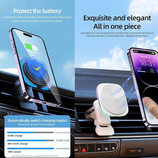 Încărcător Auto Wireless Telefon Alista Home Stație de Încărcare Auto Magnetică 15w 7 X 7 X 6.3 Cm Compatibil Ios Android Alb