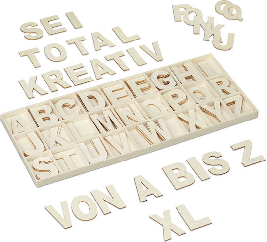 Relaxdays XL Set 104 Holzbuchstaben Beiges 1,5x18x41 cm