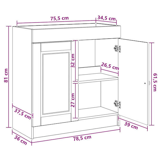 vidaXL Panglică Fără Lavoar M78.5xA37.5xÎ81cm Alb
