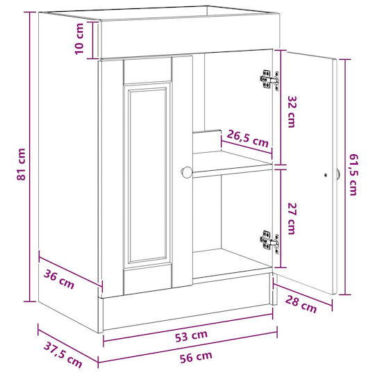 vidaXL Badezimmer Waschtisch-Einheit M56xB37.5xH81cm Holzschatten Sonoma