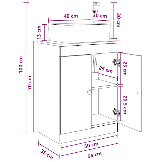 vidaXL Πάγκος με Νιπτήρα & Καθρέπτη Μ54xΒ35xΥ83cm Καφέ