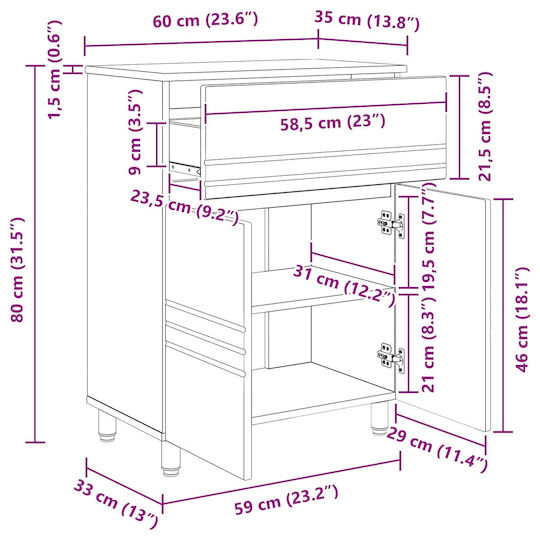 vidaXL Panglică Fără Lavoar M60xA35xÎ80cm Alb