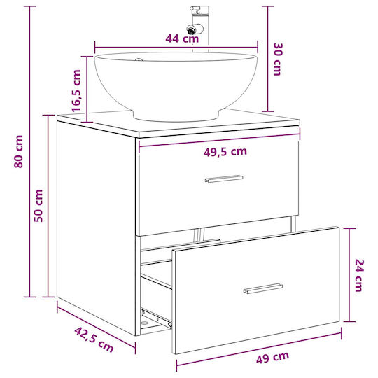 vidaXL Πάγκος με Νιπτήρα Μ49.5xΒ44.5xΥ66.5cm Δρύς Sonoma