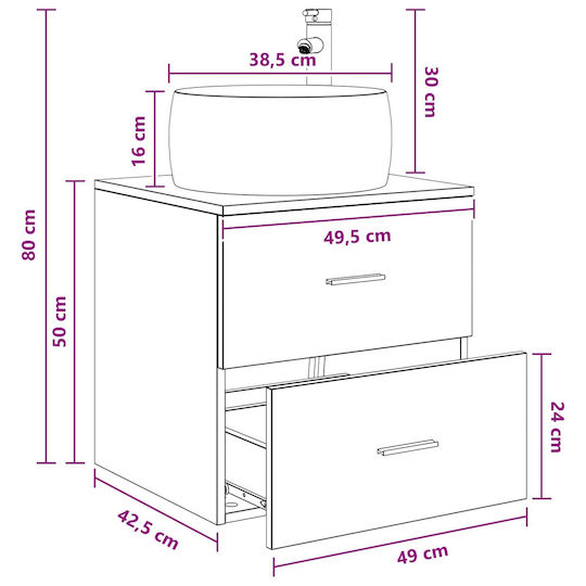 vidaXL Badezimmer Waschtisch-Einheit M49.5xB44.5xH66cm Schwarz Eiche