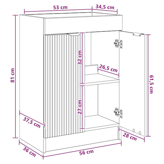 vidaXL Πάγκος χωρίς Νιπτήρα Μ56xΒ37.5xΥ81cm Δρυς Sonoma