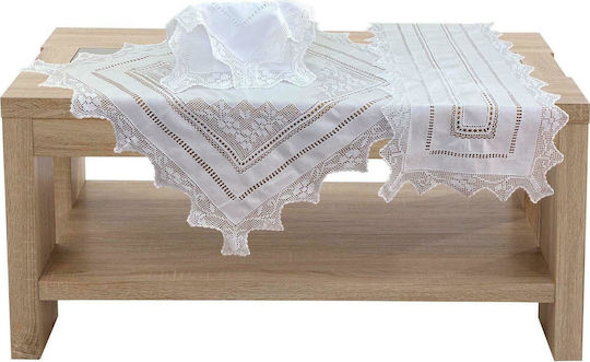 Linea Home Checkered Set 4 Pieces Daisy Knitting White