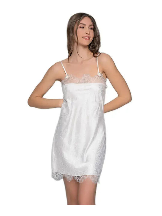 Milena by Paris Summer Satin Bridal Women's Nightdress with String Ivory Coast