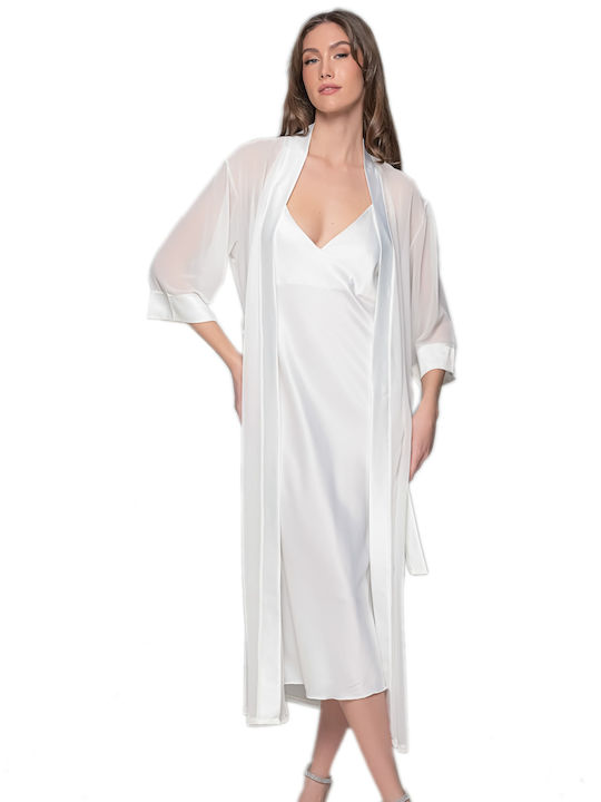 Milena by Paris Summer Satin Bridal Women's Nightdress with String Ivory, White