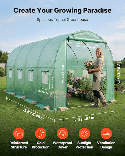 Vevor Tunnel Greenhouse with Metallic Frame 4.48x1.97x1.97m