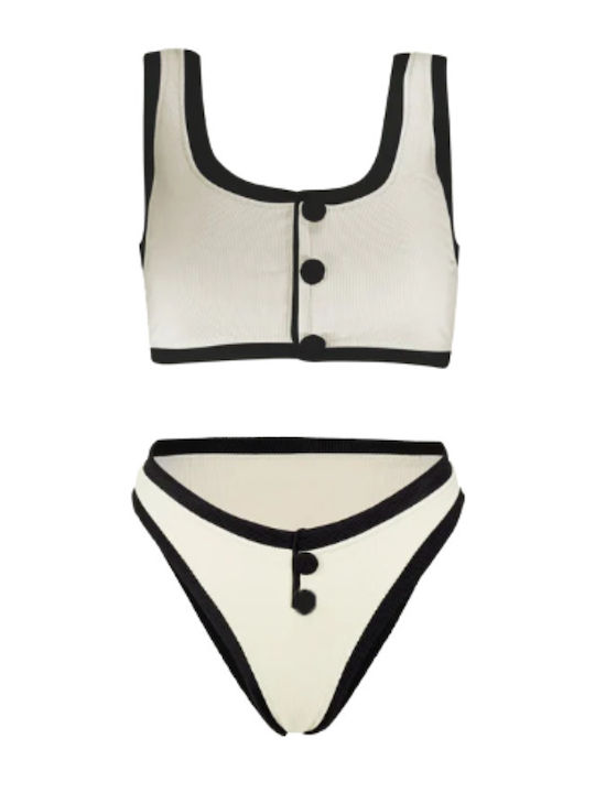 Set Bikini Hohe Taille Schwarz-Weiß