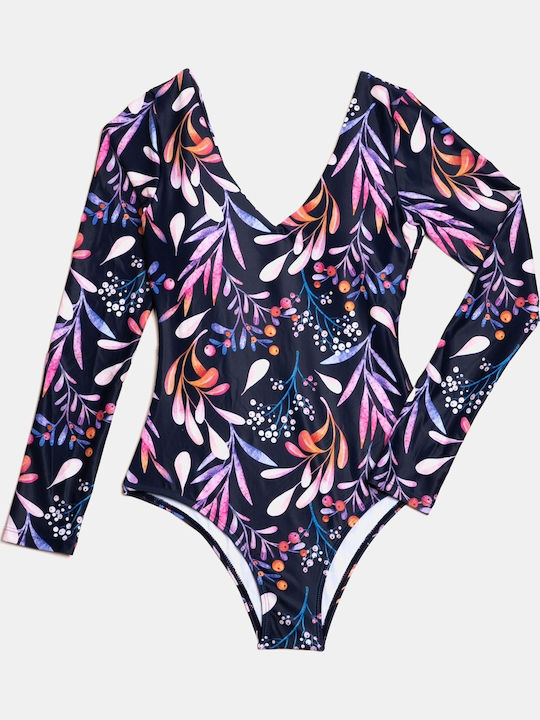 Long Sleeve Printed One Piece Swimsuit Size XL Multicolour