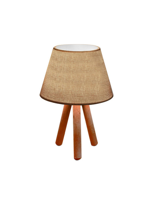 Megapap Lander Wood Table Lamp for Socket E27 with Beige Shade and Brown Base