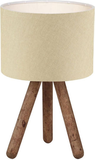 Pakketo PWL-1151 Wood Table Lamp for Socket E27 with White Shade and Brown Base