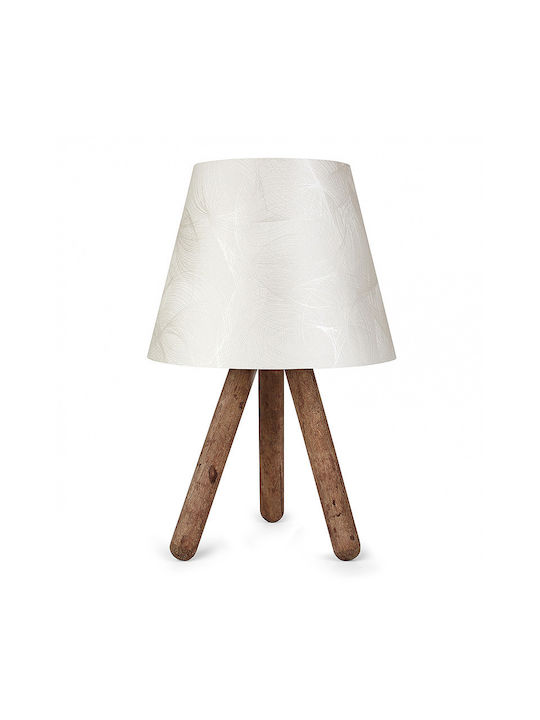 Megapap Lander Wood Table Lamp for Socket E27 with White Shade and Brown Base