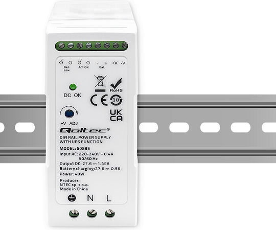 Qoltec Τροφοδοτικό Ράγας UPS με Ισχύ 40W