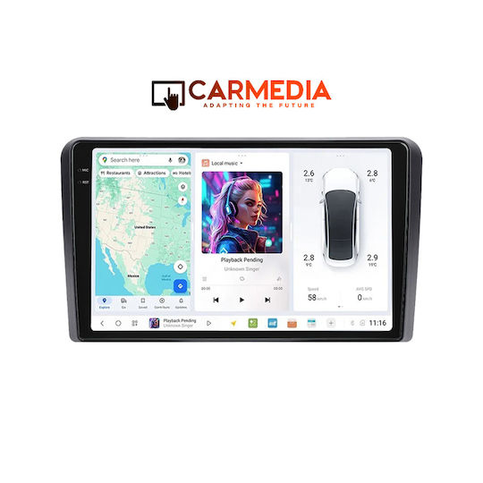 Carmedia Ηχοσύστημα Αυτοκινήτου για Fiat Panda 2003-2012 (Bluetooth/USB/WiFi/GPS/Apple-Carplay/Android-Auto) με Οθόνη Αφής 9"