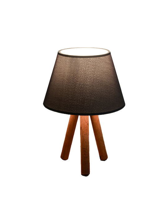 Pakketo PWL-1071 Wood Vintage Table Lamp for Socket E27 with Black Shade and Brown Base