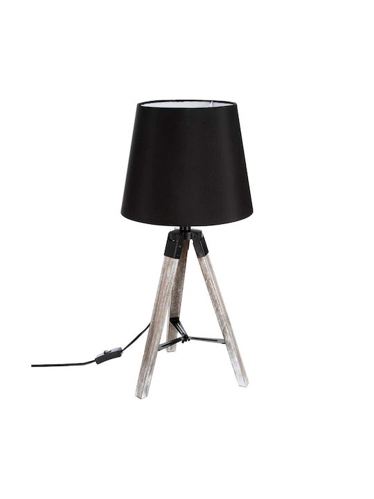 Atmosphera Runo Fabric Table Lamp for Socket E27 with Black Shade and Silver Base