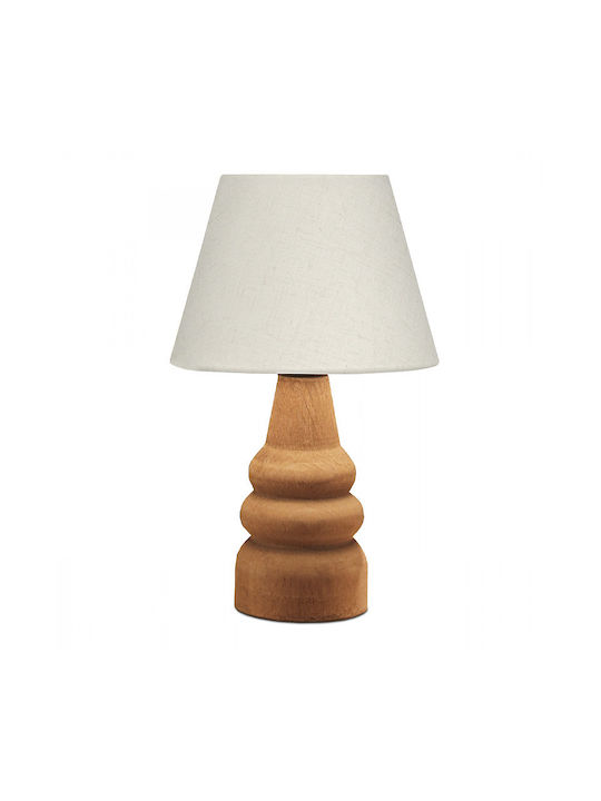Megapap Lary Wood Table Lamp for Socket E27 with White Shade and Brown Base