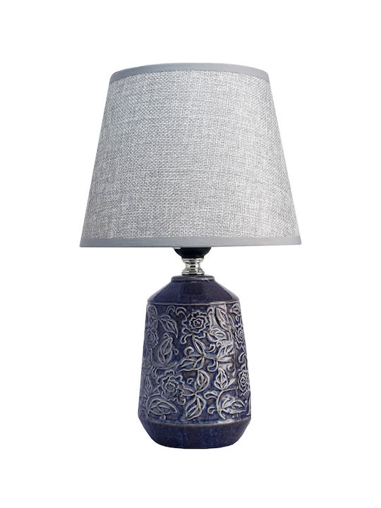 Powertech Keramik Tischlampe für Fassung E27 mit Gray Schirm und Blau Basis