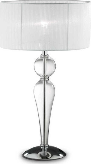 Ideal Lux Glas Tischlampe für Fassung E27 mit Weiß Schirm und Transparent Basis
