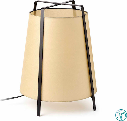 Faro Barcelona Metal Lampă de masă pentru Soclu E27 cu Abajur Bej și Bază Negru