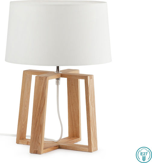 Faro Barcelona Wood Table Lamp for Socket E27 with White Shade and Beige Base