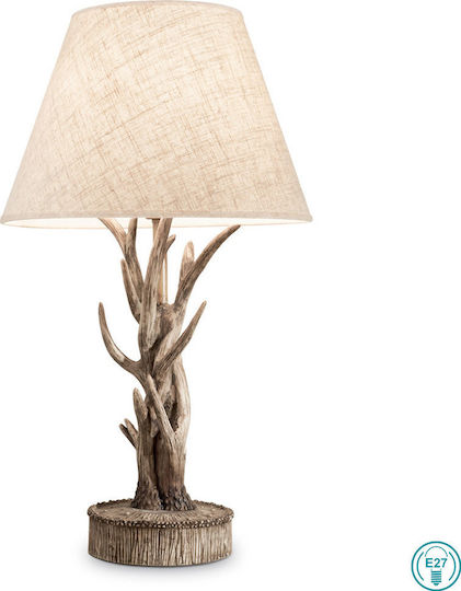 Ideal Lux Chalet Holz Vintage Tischlampe für Fassung E27 mit Beige Schirm und Basis
